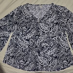 Paisley Print Women's Top - Navy and White